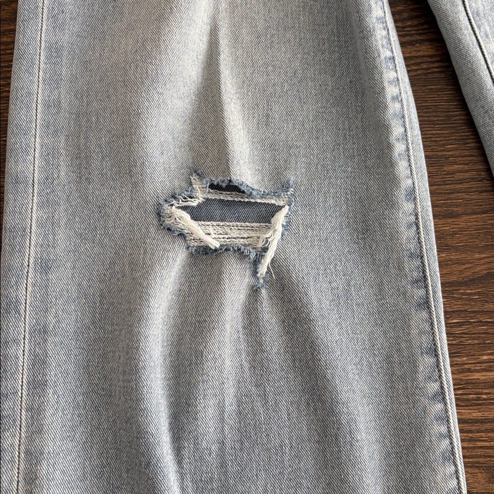 Express Wide Leg High Rise Light Blue Jeans with Distressed Knees Size 27 - Picture 5 of 11